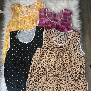 Set of Four Sleeveless Tops - Leopard, Polka Dot, Floral, and Abstract
